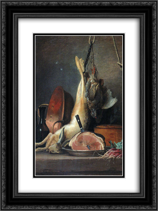 Still Life with Rabbit 18x24 Black Ornate Wood Framed Art Print Poster with Double Matting by Vallayer Coster, Anne