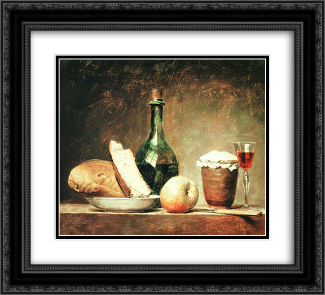 Still Life with Round Bottle 22x20 Black Ornate Wood Framed Art Print Poster with Double Matting by Vallayer Coster, Anne