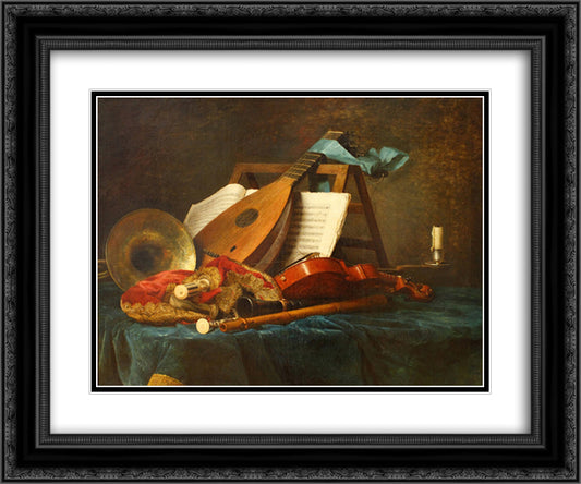 The Attributes of Music 24x20 Black Ornate Wood Framed Art Print Poster with Double Matting by Vallayer Coster, Anne