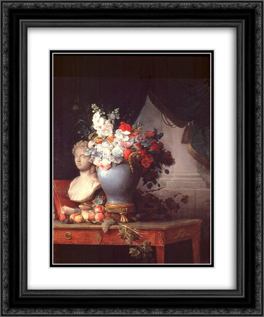 Vase of Flowers with a Bust of Flora 20x24 Black Ornate Wood Framed Art Print Poster with Double Matting by Vallayer Coster, Anne