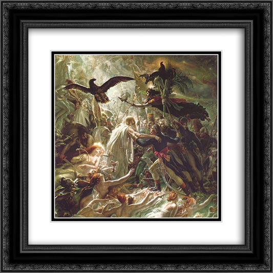 Ossian receiving the Ghosts of the French Heroes 20x20 Black Ornate Wood Framed Art Print Poster with Double Matting by Girodet, Anne Louis