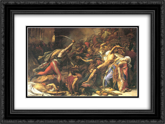 Revolt in Cairo (on) 21 October 1798 24x18 Black Ornate Wood Framed Art Print Poster with Double Matting by Girodet, Anne Louis