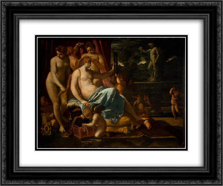 Adorned by the Graces 24x20 Black Ornate Wood Framed Art Print Poster with Double Matting by Carracci, Annibale