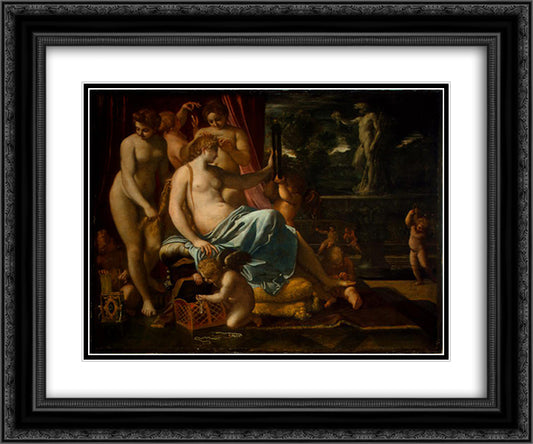 Adorned by the Graces 24x20 Black Ornate Wood Framed Art Print Poster with Double Matting by Carracci, Annibale