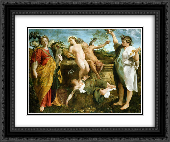 An allegory of Truth and Time 24x20 Black Ornate Wood Framed Art Print Poster with Double Matting by Carracci, Annibale