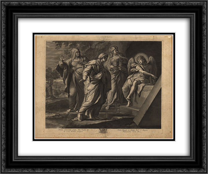 Angel announcing the resurrection of Christ to the three Marys 24x20 Black Ornate Wood Framed Art Print Poster with Double Matting by Carracci, Annibale