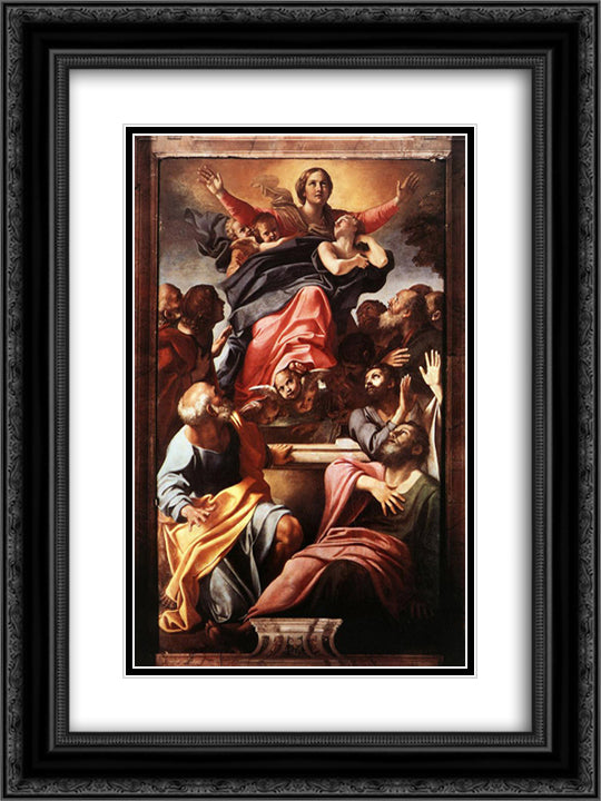 Assumption of the Virgin Mary 18x24 Black Ornate Wood Framed Art Print Poster with Double Matting by Carracci, Annibale