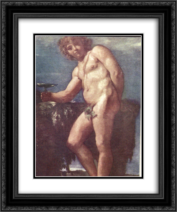 Bacchus 20x24 Black Ornate Wood Framed Art Print Poster with Double Matting by Carracci, Annibale