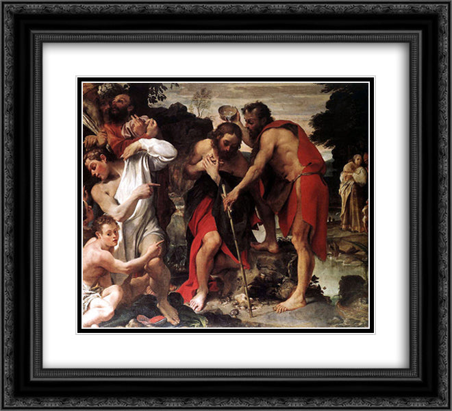 Baptism of Christ 22x20 Black Ornate Wood Framed Art Print Poster with Double Matting by Carracci, Annibale