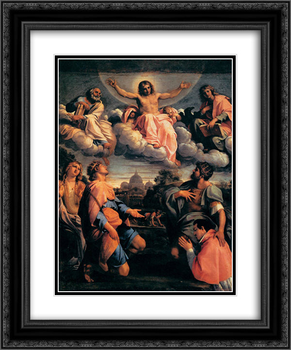 Christ in Glory 20x24 Black Ornate Wood Framed Art Print Poster with Double Matting by Carracci, Annibale