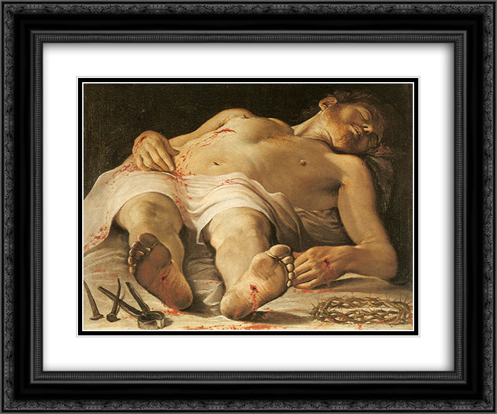 Corpse of Christ 24x20 Black Ornate Wood Framed Art Print Poster with Double Matting by Carracci, Annibale