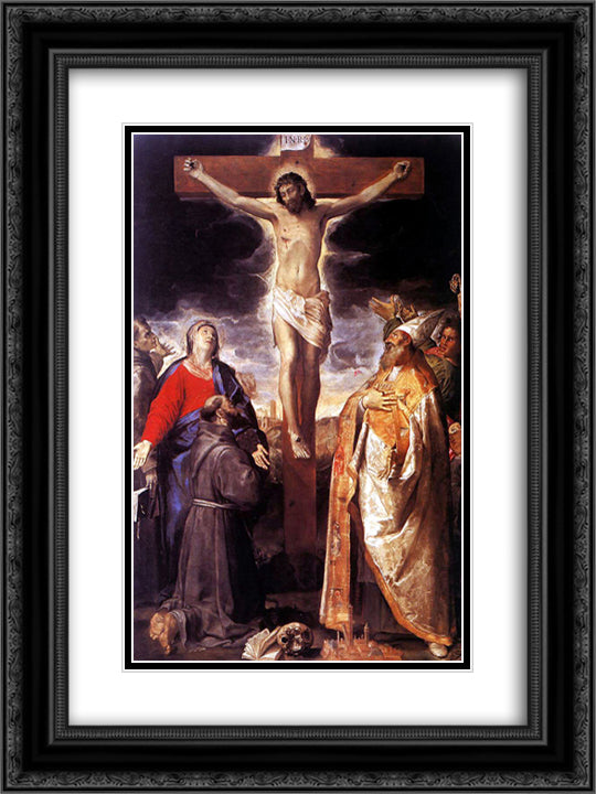 Crucifixion 18x24 Black Ornate Wood Framed Art Print Poster with Double Matting by Carracci, Annibale