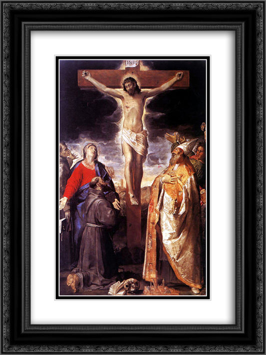 Crucifixion 18x24 Black Ornate Wood Framed Art Print Poster with Double Matting by Carracci, Annibale