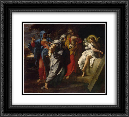 Holy Women at Christ' s Tomb 22x20 Black Ornate Wood Framed Art Print Poster with Double Matting by Carracci, Annibale