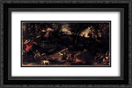 Hunting 24x16 Black Ornate Wood Framed Art Print Poster with Double Matting by Carracci, Annibale