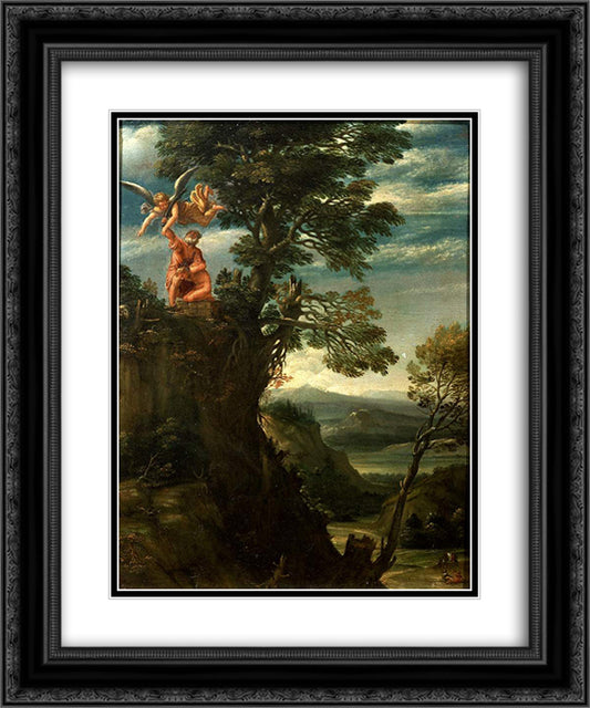 Landscape with the sacrifice of Isaac 20x24 Black Ornate Wood Framed Art Print Poster with Double Matting by Carracci, Annibale