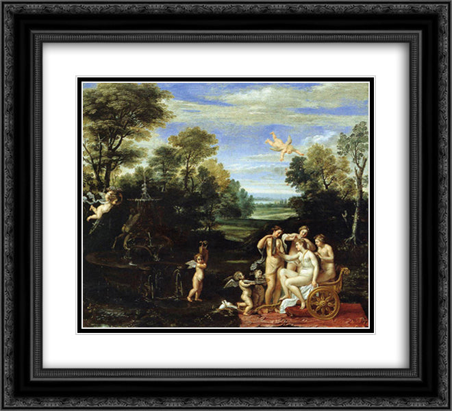 Landscape with the Toilet of Venus 22x20 Black Ornate Wood Framed Art Print Poster with Double Matting by Carracci, Annibale