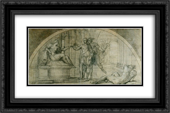 Mercury protecting Ulysses from the charms of Circe 24x16 Black Ornate Wood Framed Art Print Poster with Double Matting by Carracci, Annibale