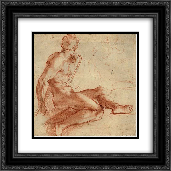 Nude Study 20x20 Black Ornate Wood Framed Art Print Poster with Double Matting by Carracci, Annibale