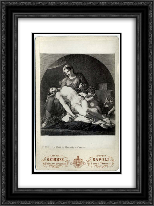 Pieta 18x24 Black Ornate Wood Framed Art Print Poster with Double Matting by Carracci, Annibale