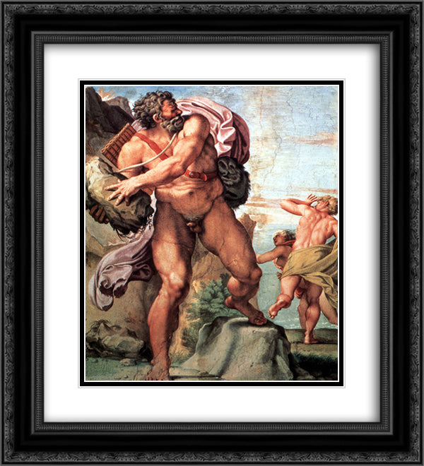 Polyphemus Attacking Acis and Galatea 20x22 Black Ornate Wood Framed Art Print Poster with Double Matting by Carracci, Annibale