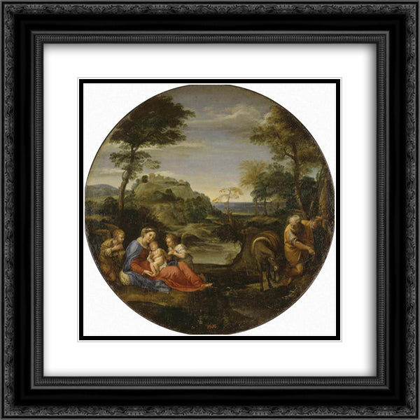 Rest on Flight into Egypt 20x20 Black Ornate Wood Framed Art Print Poster with Double Matting by Carracci, Annibale