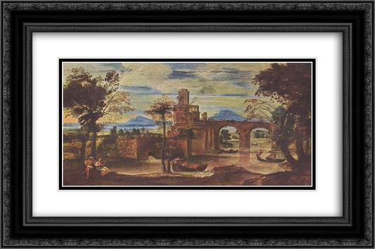 Romische Landschaft 24x16 Black Ornate Wood Framed Art Print Poster with Double Matting by Carracci, Annibale