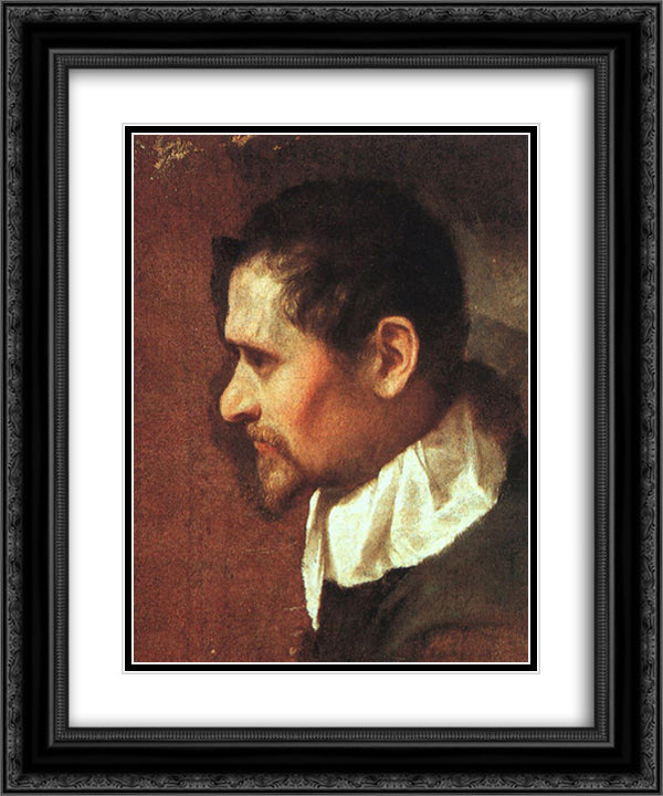 Self-Portrait in Profile 20x24 Black Ornate Wood Framed Art Print Poster with Double Matting by Carracci, Annibale