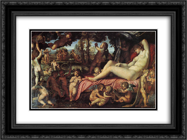 Sleeping Venus 24x18 Black Ornate Wood Framed Art Print Poster with Double Matting by Carracci, Annibale