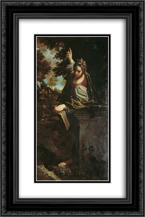 St Margaret 16x24 Black Ornate Wood Framed Art Print Poster with Double Matting by Carracci, Annibale