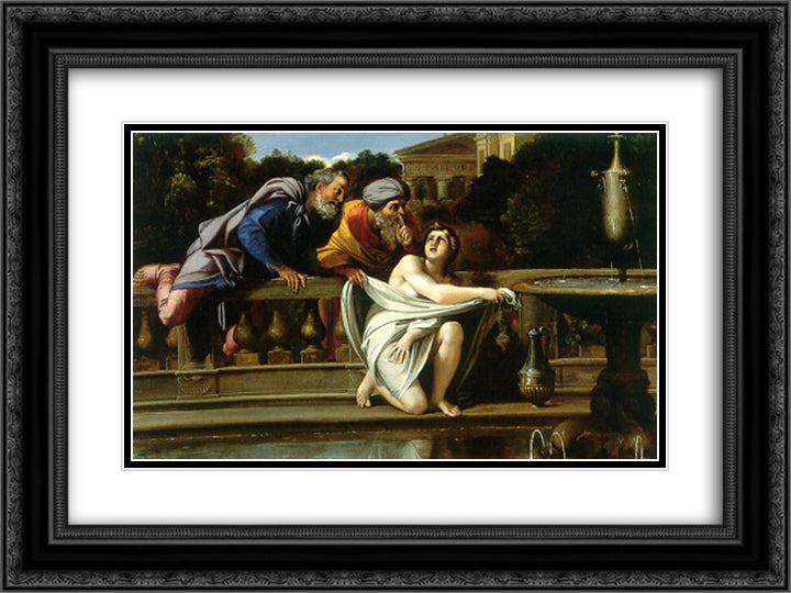 Susanna and the Elders 24x18 Black Ornate Wood Framed Art Print Poster with Double Matting by Carracci, Annibale