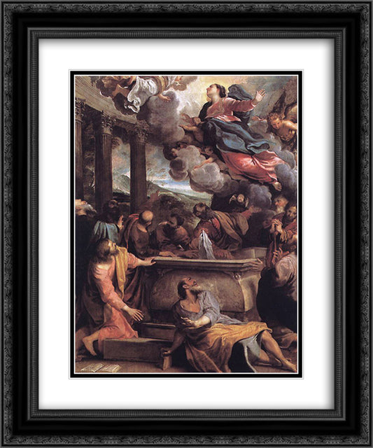 The Assumption of the Virgin 20x24 Black Ornate Wood Framed Art Print Poster with Double Matting by Carracci, Annibale