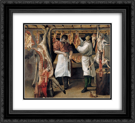 The Butcher`s Shop 22x20 Black Ornate Wood Framed Art Print Poster with Double Matting by Carracci, Annibale