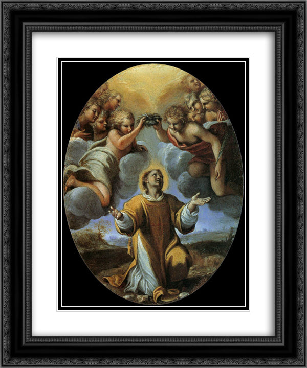 The Coronation of St Stephen 20x24 Black Ornate Wood Framed Art Print Poster with Double Matting by Carracci, Annibale