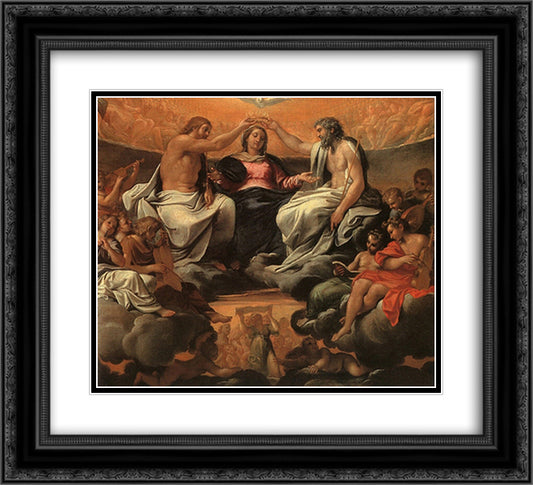 The coronation of the Virgin 22x20 Black Ornate Wood Framed Art Print Poster with Double Matting by Carracci, Annibale