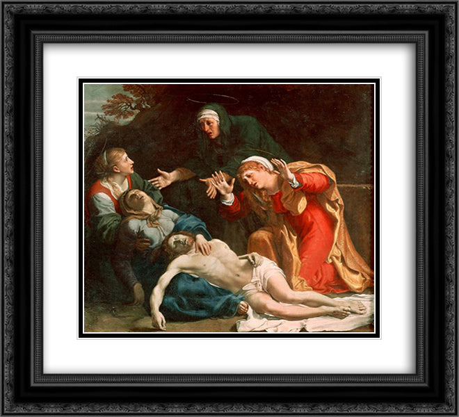 The Dead Christ Mourned (The Three Maries) 22x20 Black Ornate Wood Framed Art Print Poster with Double Matting by Carracci, Annibale