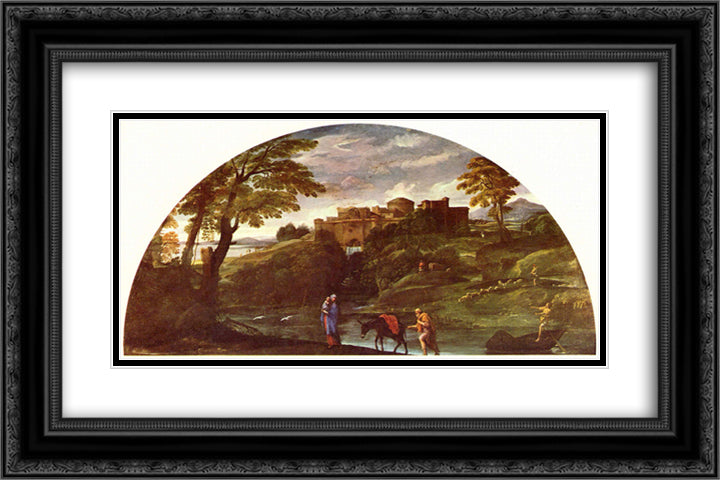 The Flight into Egypt 24x16 Black Ornate Wood Framed Art Print Poster with Double Matting by Carracci, Annibale