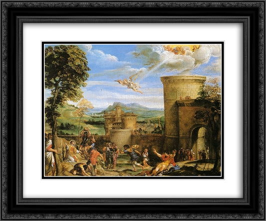 The Martyrdom of St Stephen 24x20 Black Ornate Wood Framed Art Print Poster with Double Matting by Carracci, Annibale