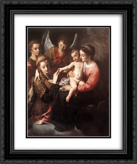 The Mystic Marriage of St Catherine 20x24 Black Ornate Wood Framed Art Print Poster with Double Matting by Carracci, Annibale