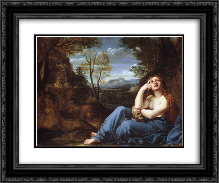 The Penitent Magdalen in a Landscape 24x20 Black Ornate Wood Framed Art Print Poster with Double Matting by Carracci, Annibale