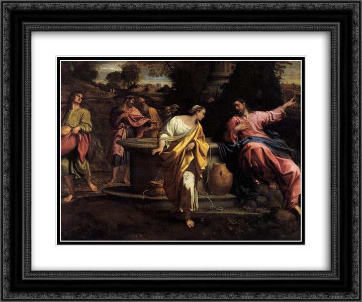 The Samaritan Woman at the Well 24x20 Black Ornate Wood Framed Art Print Poster with Double Matting by Carracci, Annibale