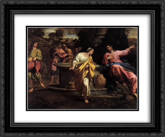 The Samaritan Woman at the Well 24x20 Black Ornate Wood Framed Art Print Poster with Double Matting by Carracci, Annibale