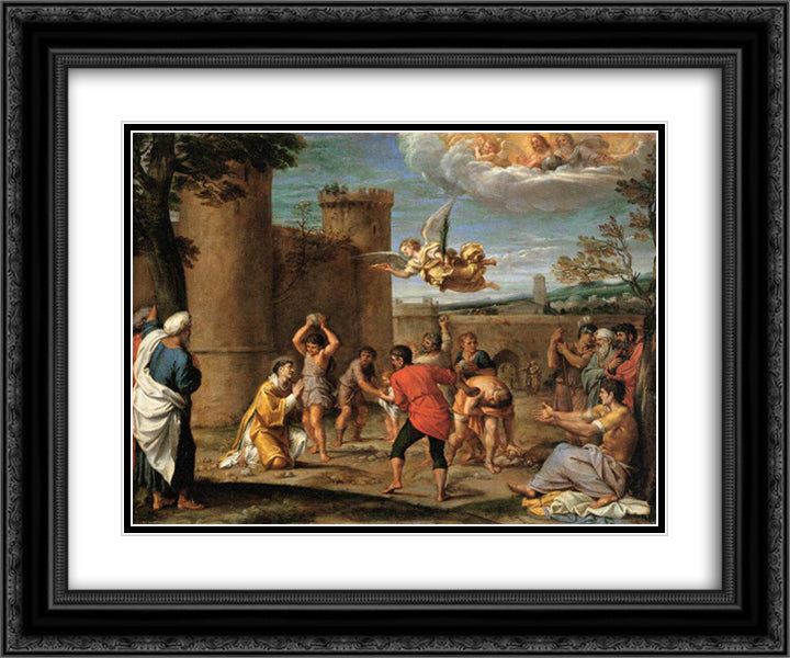 The Stoning of St Stephen 24x20 Black Ornate Wood Framed Art Print Poster with Double Matting by Carracci, Annibale