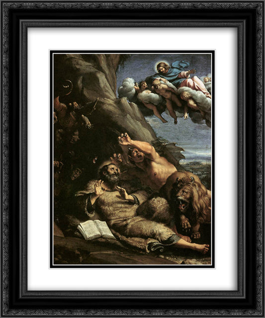 The Temptation of St Anthony Abbot 20x24 Black Ornate Wood Framed Art Print Poster with Double Matting by Carracci, Annibale