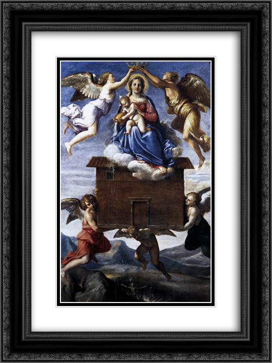 Translation of the Holy House 18x24 Black Ornate Wood Framed Art Print Poster with Double Matting by Carracci, Annibale