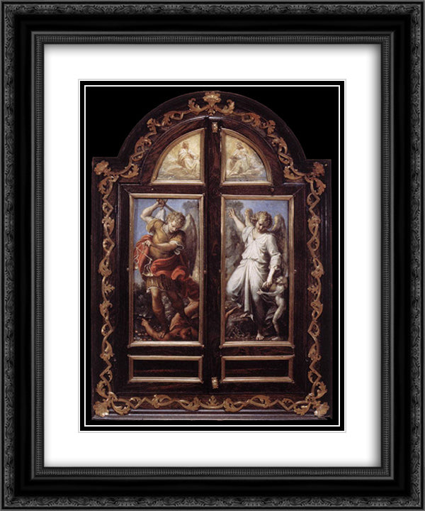 Triptych 20x24 Black Ornate Wood Framed Art Print Poster with Double Matting by Carracci, Annibale