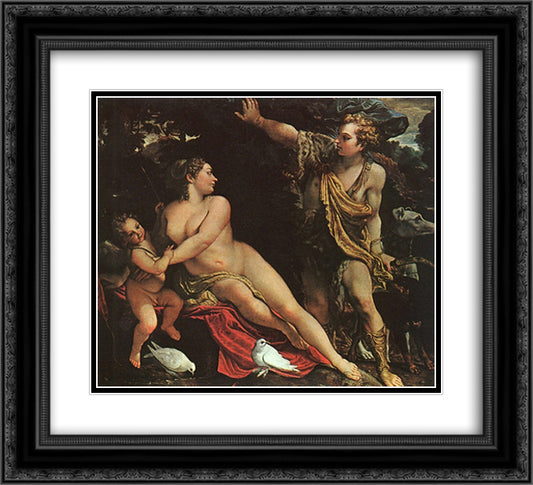 Venus, Adonis, and Cupid 22x20 Black Ornate Wood Framed Art Print Poster with Double Matting by Carracci, Annibale