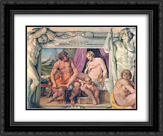 Venus and Anchises 24x20 Black Ornate Wood Framed Art Print Poster with Double Matting by Carracci, Annibale