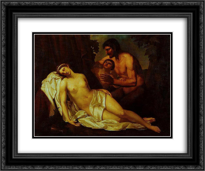 Venus inebriated by a Satyr (La Nuda) 24x20 Black Ornate Wood Framed Art Print Poster with Double Matting by Carracci, Annibale