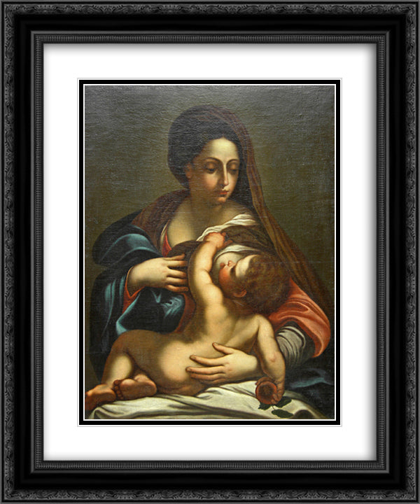 Virgin and Child 20x24 Black Ornate Wood Framed Art Print Poster with Double Matting by Carracci, Annibale